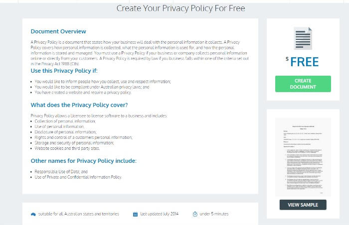 free privacy policy